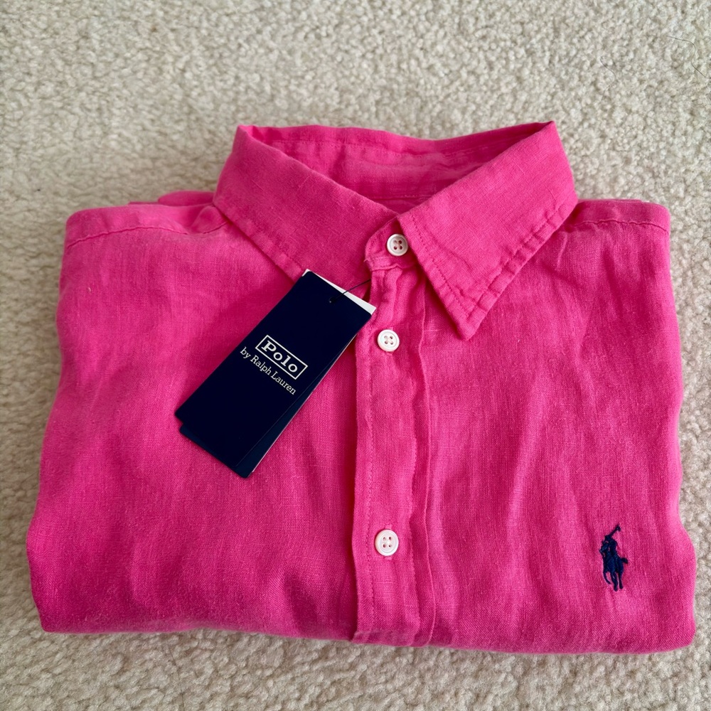 NWT Polo Ralph Lauren Women’s Pink Button-Up Linen Shirt Size M - Picture 5 of 10